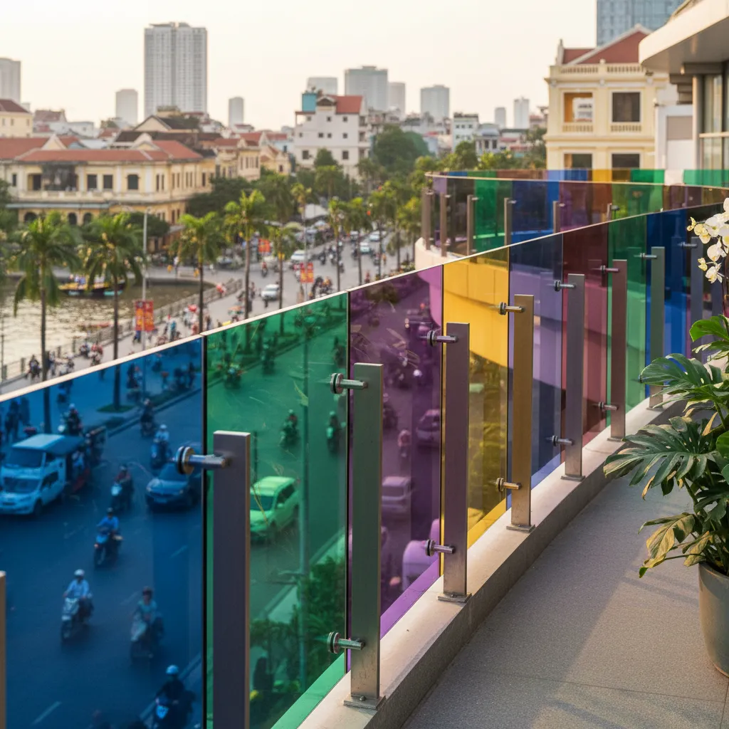 Lan can kính cường lực màu sắc