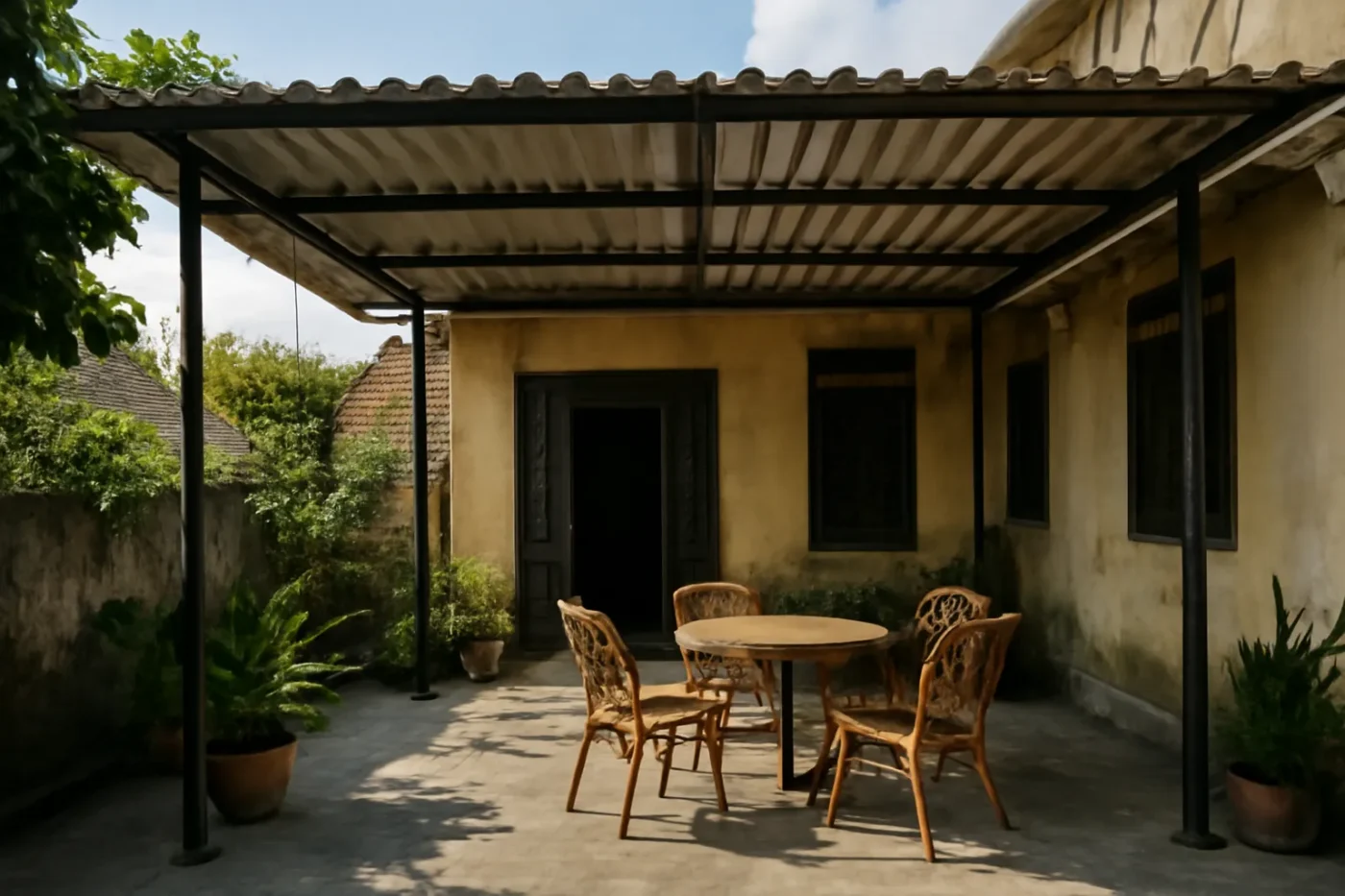 Mẫu mái tôn che sân đẹp cho khu vực sân vườn