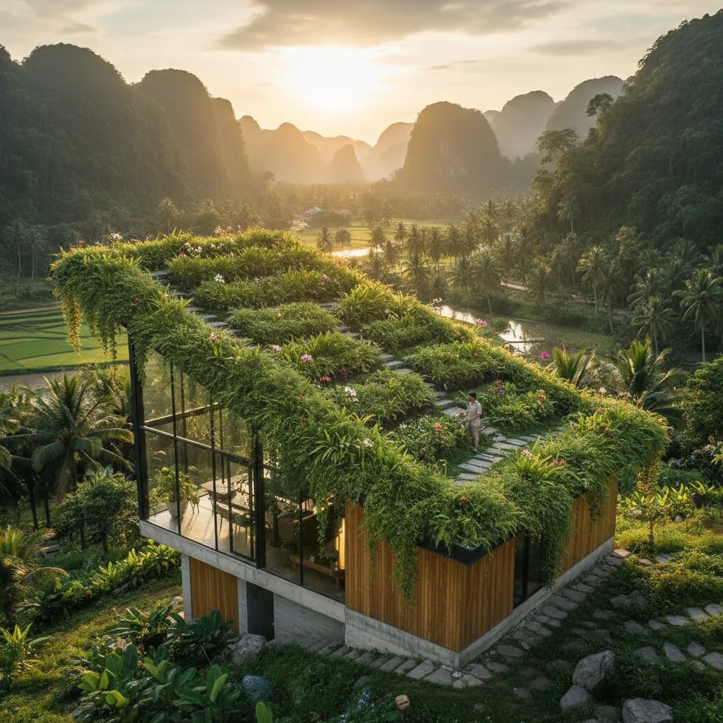 nhà tiền chế mái lệch nhà vườn