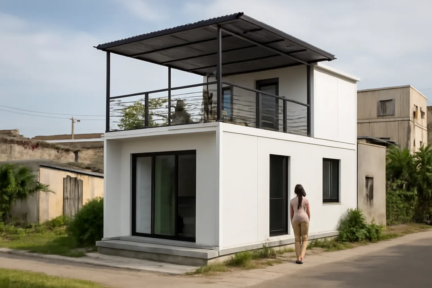 nhà tiền chế cấp 4 có sân thượng